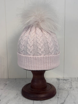 Brocante Gramon - SCA 3-ply Beanies | Palest Pink Cable Knit