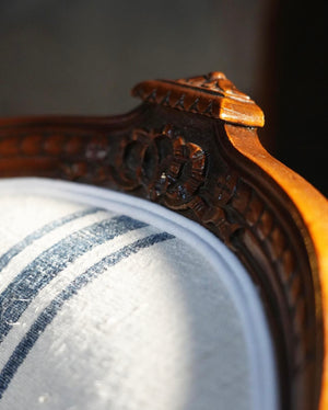 Brocante Gramon - Antique Victorian Armchair Restored with Antique Hungarian Grainsack Linen