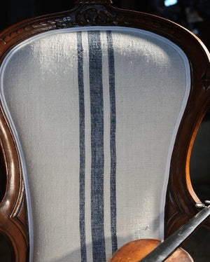Brocante Gramon - Antique Victorian Armchair Restored with Antique Hungarian Grainsack Linen