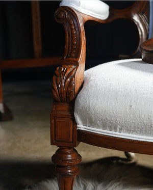 Brocante Gramon - Antique Victorian Armchair Restored with Antique Hungarian Grainsack Linen