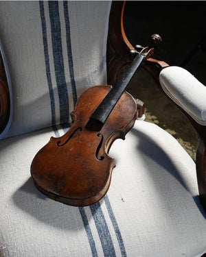 Brocante Gramon - Antique Victorian Armchair Restored with Antique Hungarian Grainsack Linen