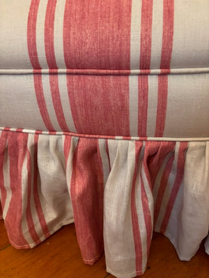 Brocante Gramon - Antique Red Off-white English Linen Striped Armchairs (Pair)