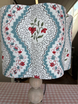 Brocante Gramon - English Linen Scalloped Lampshades - Floral Stripe in Blue