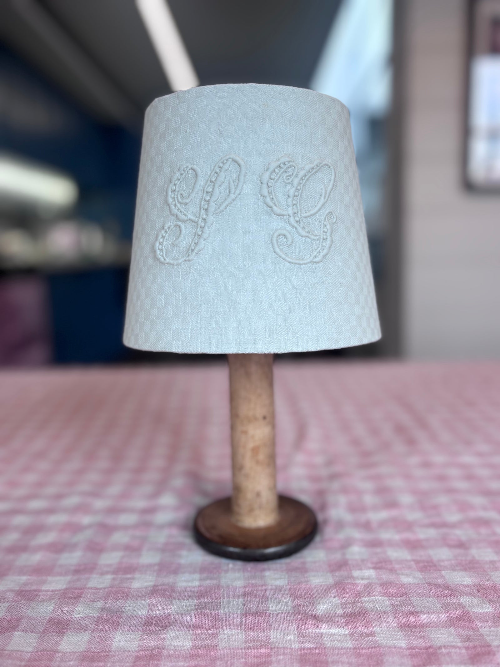 Brocante Gramon - Antique French Monogrammed Linen Lampshade - PG
