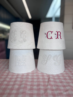 Brocante Gramon - Antique French Monogrammed Linen Lampshade - GL