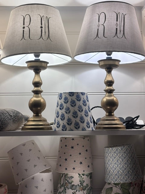 Brocante Gramon - Antique French Monogrammed Linen Lampshade - RM