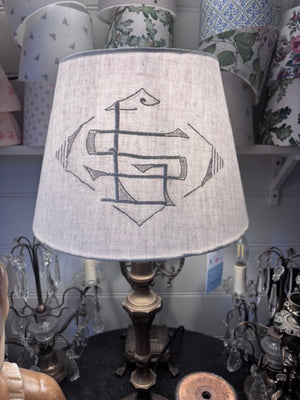 Brocante Gramon - Antique French Monogrammed Linen Lampshade - LS / SL