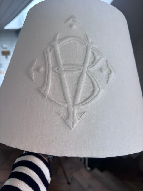 Brocante Gramon - Antique French Monogrammed Linen Lampshade - BV / VB