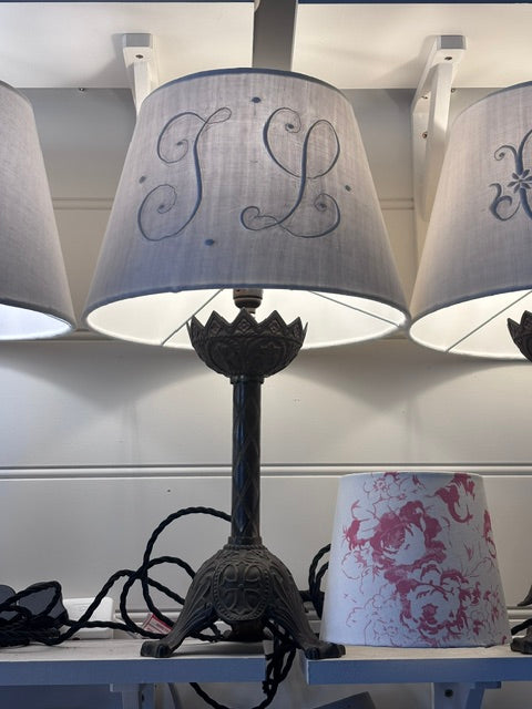 Brocante Gramon - Antique French Monogrammed Linen Lampshade - JL
