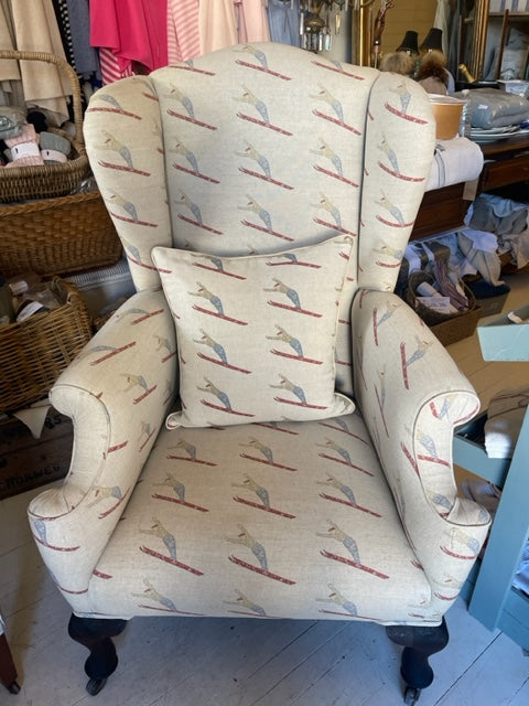 Brocante Gramon - Skier Linen Antique Wing Armchair