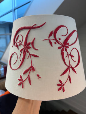 Brocante Gramon - Antique French Monogrammed Linen Lampshade - FC