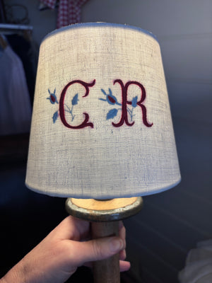 Brocante Gramon - Antique French Monogrammed Linen Lampshade - CR