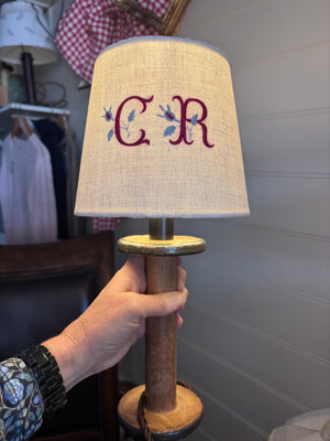 Brocante Gramon - Antique French Monogrammed Linen Lampshade - CR