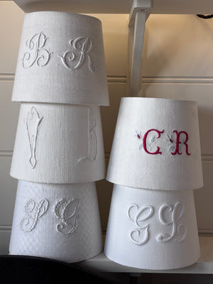 Brocante Gramon - Antique French Monogrammed Linen Lampshade - CR