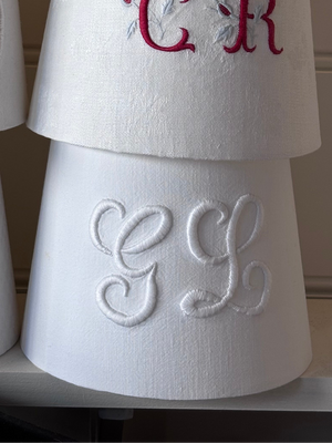 Brocante Gramon - Antique French Monogrammed Linen Lampshade - GL