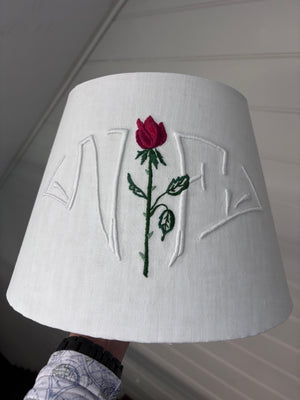 Brocante Gramon - Antique French Monogrammed Linen Lampshade with a French Rose - NF