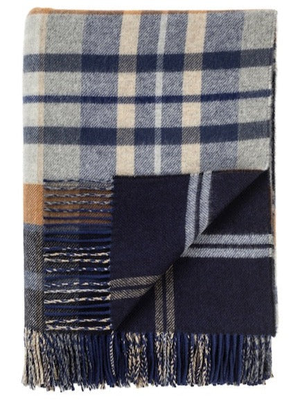 Brocante Gramon - Lambswool Double Face Check Throw | Navy + Brown Check