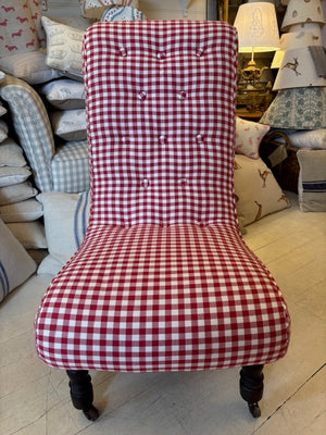 Brocante Gramon - Red and White Gingham Antique Bedroom Chair