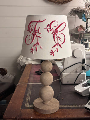 Brocante Gramon - Antique French Monogrammed Linen Lampshade - FC