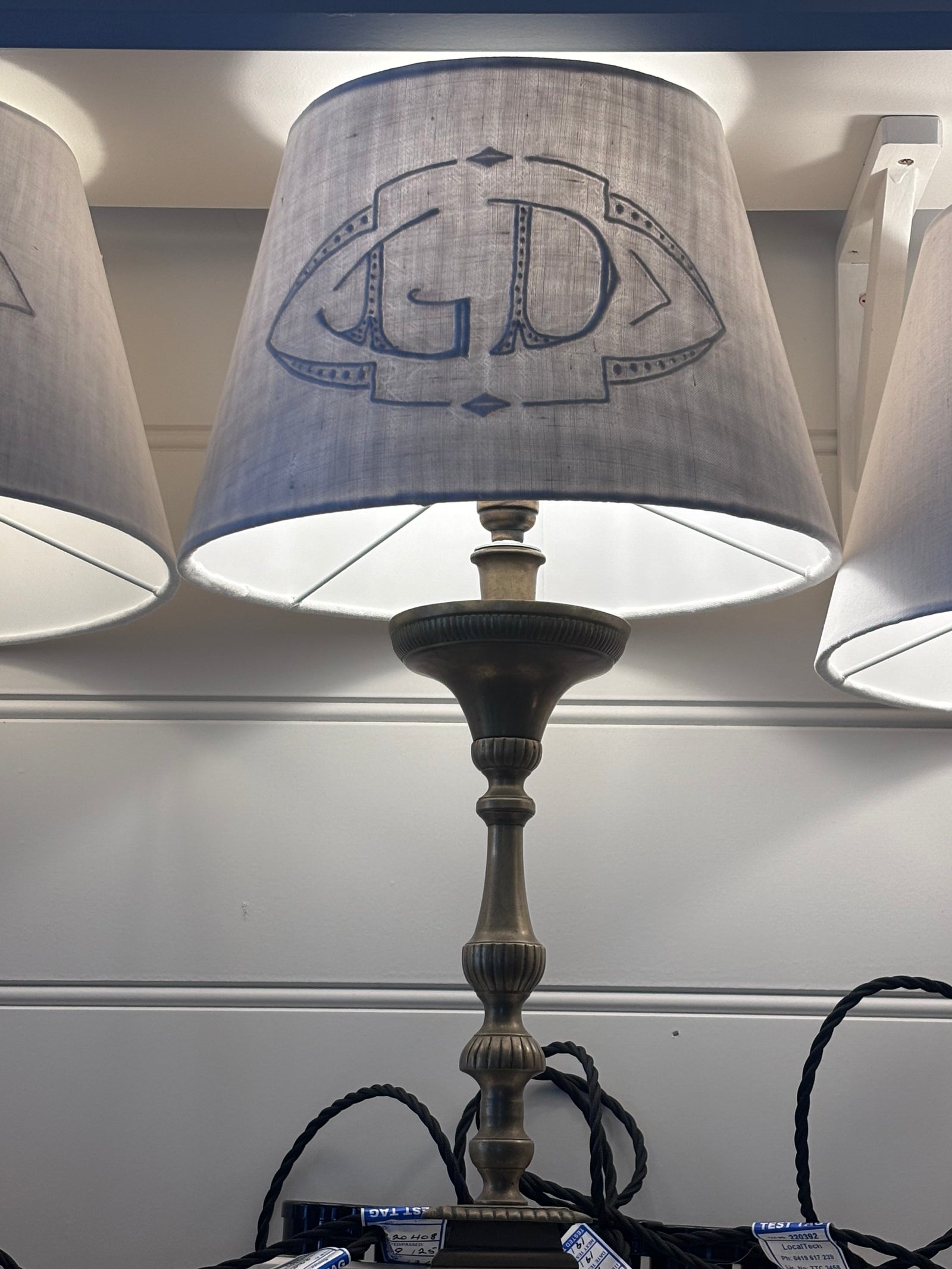 Brocante Gramon - Antique French Monogrammed Linen Lampshade - GD