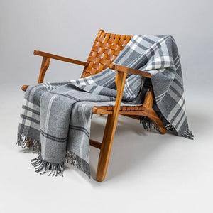 Brocante Gramon - Lambswool Double Face Check Throw |  Grey + White Box Check