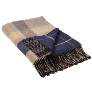 Brocante Gramon - Lambswool Double Face Check Throw |  Brown + Navy Overcheck
