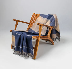 Brocante Gramon - Lambswool Double Face Check Throw |  Brown + Navy Overcheck