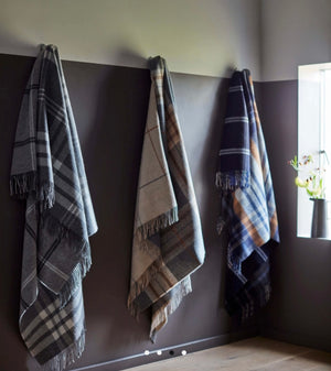 Brocante Gramon - Lambswool Double Face Check Throw |  Brown + Navy Overcheck