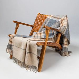 Brocante Gramon - Lambswool Double Face Check Throw |  Grey + Brown Overcheck