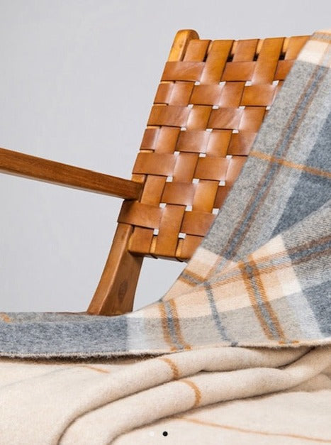 Brocante Gramon - Lambswool Double Face Check Throw |  Grey + Brown Overcheck