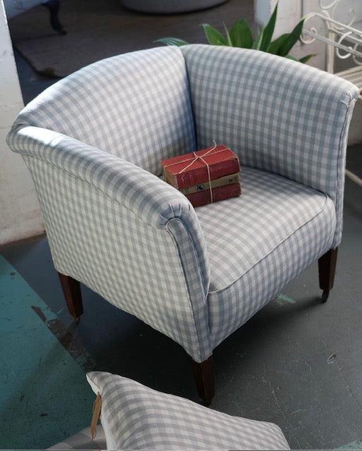 Brocante Gramon - Vintage Armchair in Pale Blue Gingham