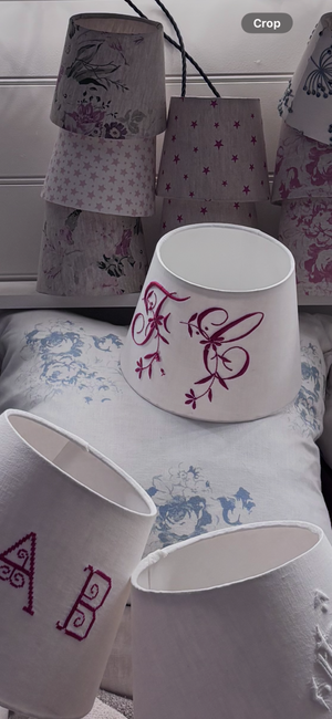 Brocante Gramon - Antique French Monogrammed Linen Lampshade - FC