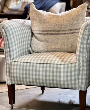 Brocante Gramon - Vintage Armchair in Pale Blue Gingham