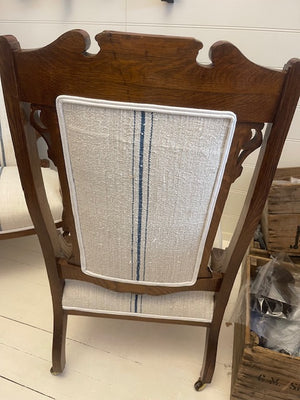 Brocante Gramon - LF Monogrammed Antique Hungarian Grainsack Linen Victorian Chair