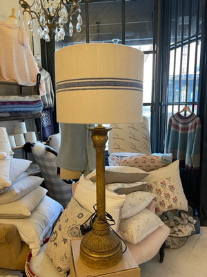 Brocante Gramon - Antique Hungarian grainsack linen lampshade - blue