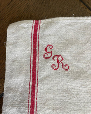 Brocante Gramon - Antique/Vintage French Linen Tea Towels #GR - large - Set of 7