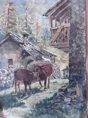 Brocante Gramon - Vintage Cow Painting on Paper