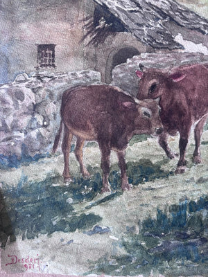 Brocante Gramon - Vintage Cow Painting on Paper