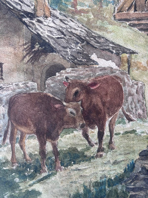 Brocante Gramon - Vintage Cow Painting on Paper