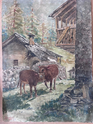 Brocante Gramon - Vintage Cow Painting on Paper