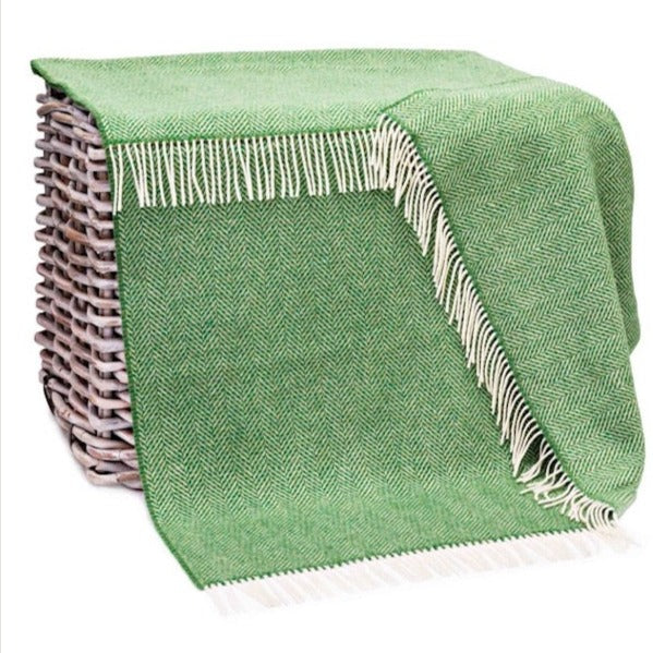 Brocante Gramon - Merino Cashmere Throw - Green Herringbone