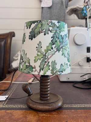 Brocante Gramon - English Linen Oak Leaf Lampshade with Wee Willie Winkie Lampbase