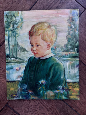 Brocante Gramon - Vintage Un Petit Prince oil painting on canvas mounted on timber frame