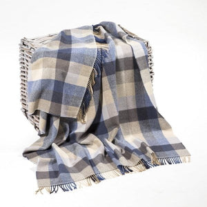 Brocante Gramon - Merino Wool Cashmere Throw - Denim & Cream Block Check