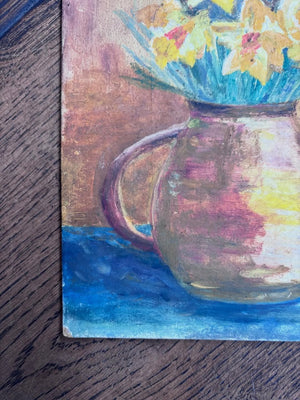Brocante Gramon - Vintage French Daffodils oil painting on board