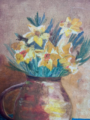 Brocante Gramon - Vintage French Daffodils oil painting on board