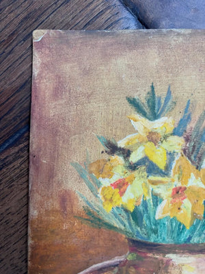 Brocante Gramon - Vintage French Daffodils oil painting on board