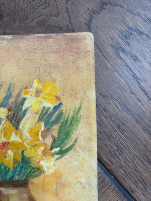 Brocante Gramon - Vintage French Daffodils oil painting on board