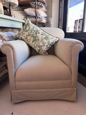 Brocante Gramon - Sage Green Ticking Armchair
