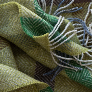 Brocante Gramon - Merino Wool Cashmere Throw - Green Brown Grey Check Herringbone